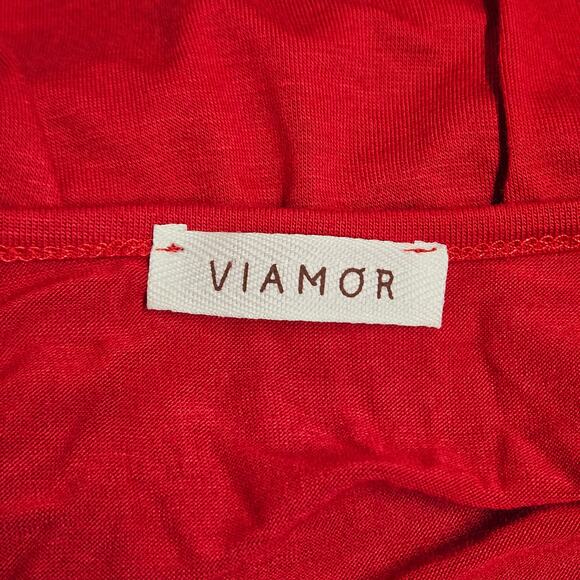 Buttery Soft Red Viamor Criss Cross Neck Long Sleeve Top Size Medium Made In USA - Picture 3 of 4